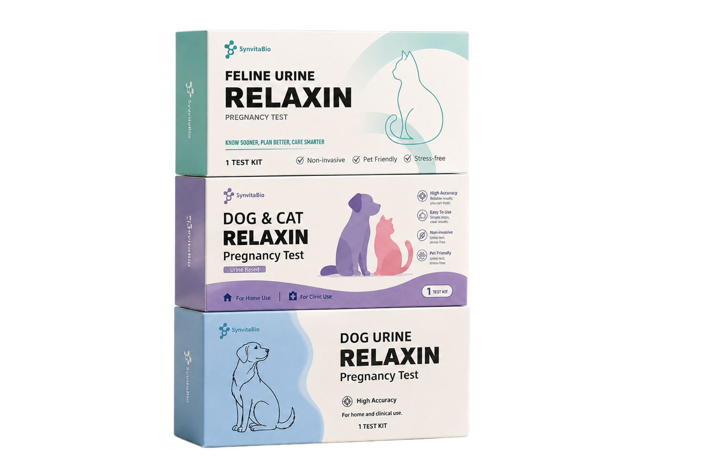 SynVita Bio relaxin pregnancy test product family boxes
